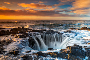 Sunset at Thor's Well, Oregon, Ocean Photography Art